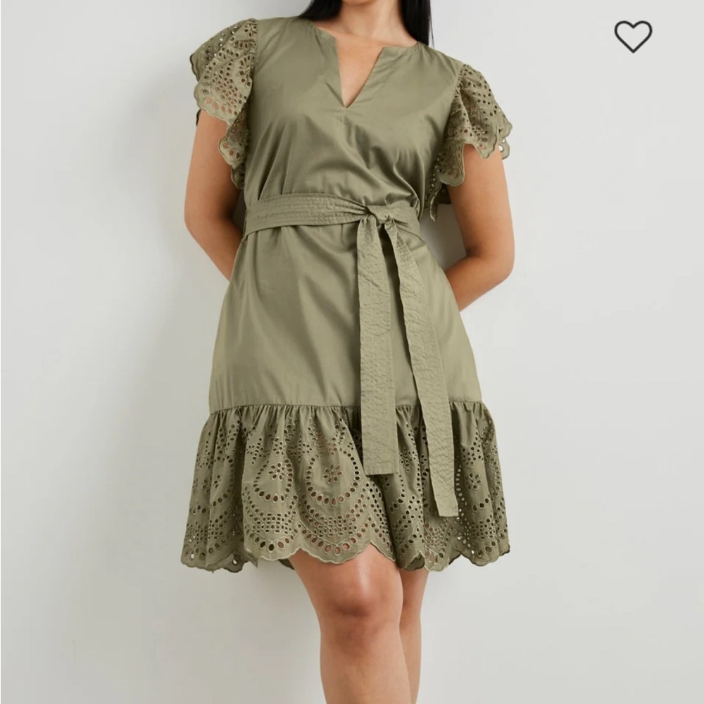 Rails “Darlene” Green Mini Ruffle Sleeve Belted Dress